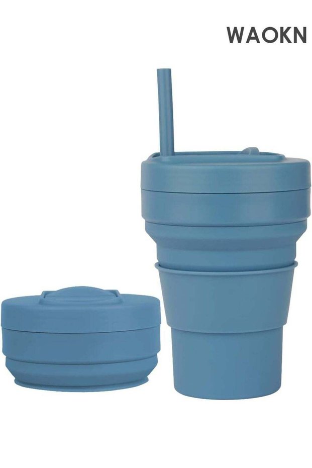 Collapsible Coffee Cup - 16oz Reusable Travel Mug with Leak-Proof Lid & Silicone Straw - Compact Pocket-Size Design for Hot/Cold Drinks - Eco-Friendly BPA-Free Silicone To-Go Cup for Coffee, Tea, Smo
