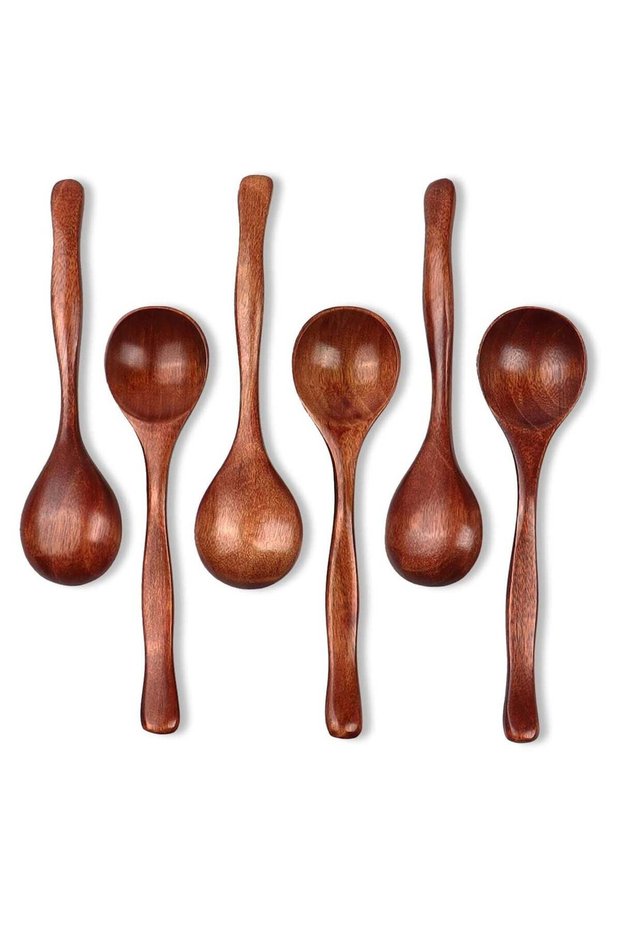6pcs Small Wooden Spoons - 6.3 Inch Ellipse-Shaped Honey Spoons - Perfect for Stirring and Serving - Mini Table Spoons for Jars and Condiments - Smooth Wooden Spoons for Eating
