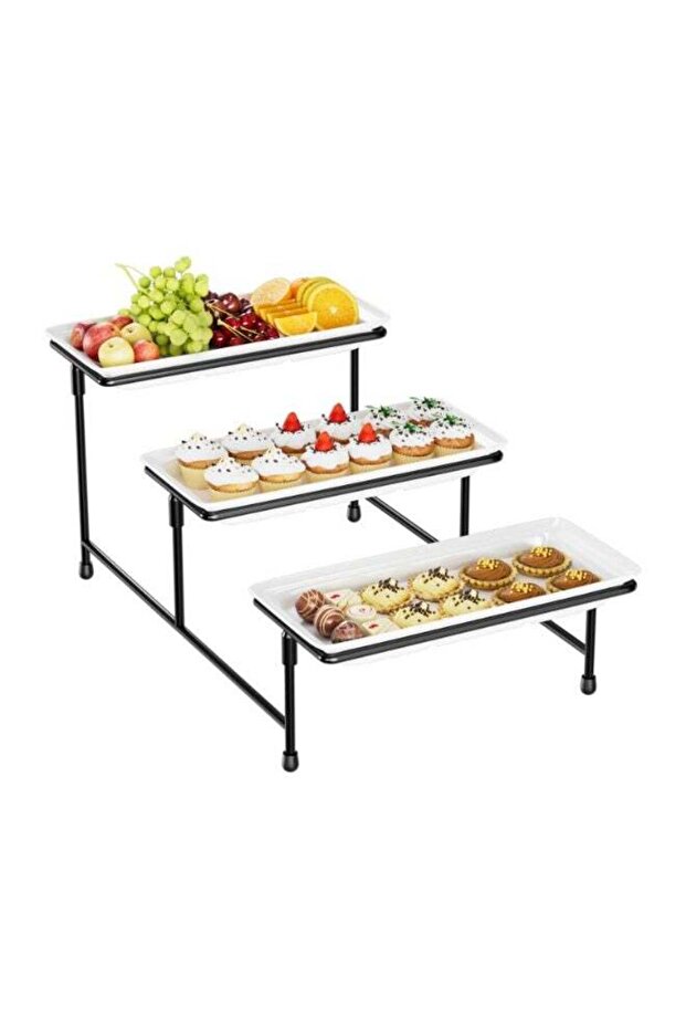 3 Tier Servings Tray for Party, 12"x6" Tiered Serving Platters with Steel Display Stand for Sevring