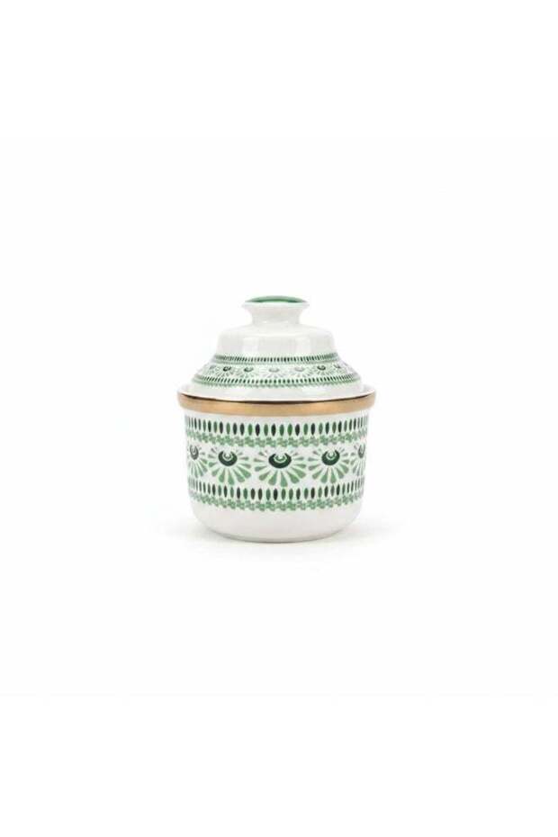LUHPAR CERAMIC SUGAR POT WHITE WITH GREEN 200ML
