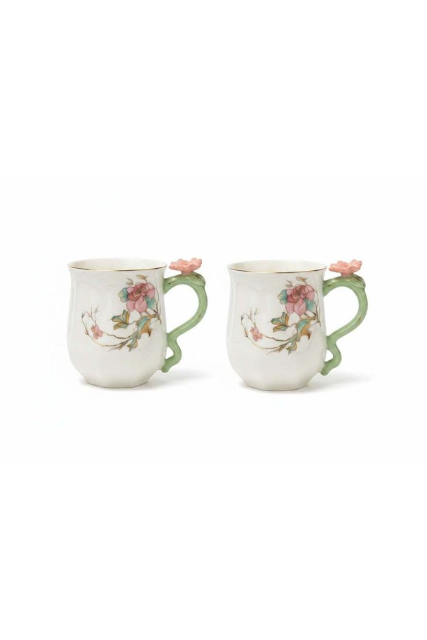 Angela Porcelain Mug 2PCS Set | 400ml | Floral Botanical Design