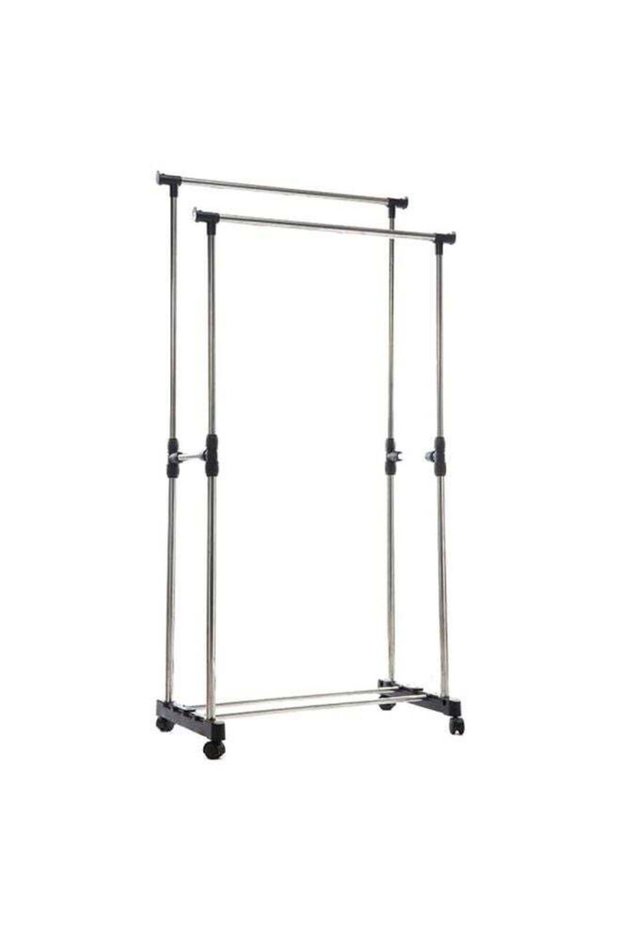 Double Pole Clothes Rack And Wheels Silver/Black