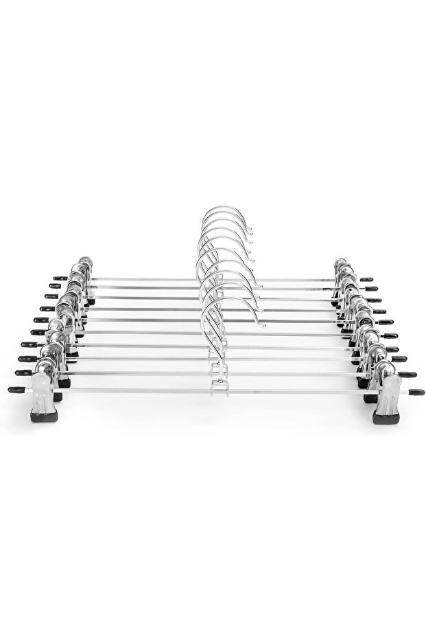 Red Dot Gift® 10 Pack Pants Hangers, 28.5cm Skirt Hangers with Adjustable Non-Slip Clips Pants Hangers, Space Saving Metal Hangers for Coat Garment Jeans, Hangers for Kids Adults