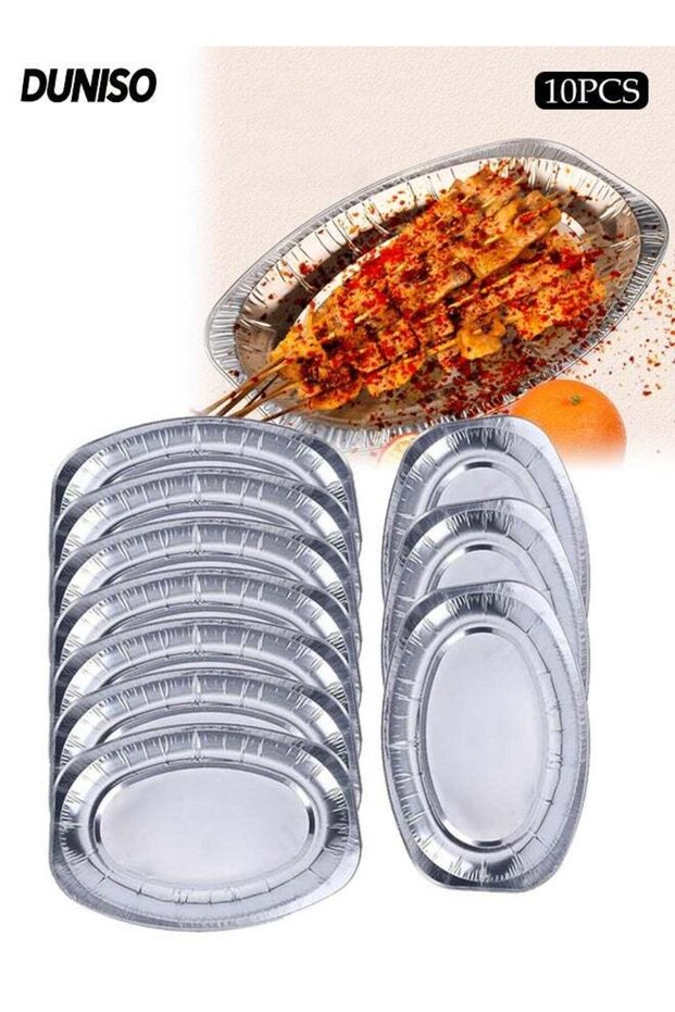 10 Pcs Disposable Aluminium Rectangle Containers,Reusable Foil Trays,Heavy Duty Aluminum Foil Trays Containers,High Temperature Resistance,Resistant to Deformation,for Party, Wedding, Catering, 35.2*