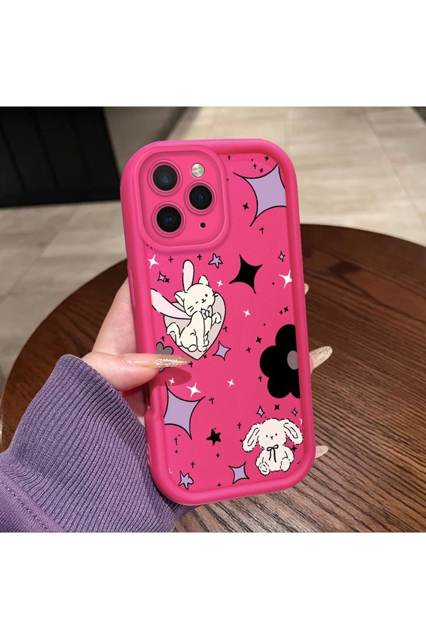 حافظة سيليكون باللون الأحمر الوردي متوافقة مع هاتف iPhone 11 Pro، مقاومة للصدمات، حماية للكاميرا، نمط القطة والنجمة