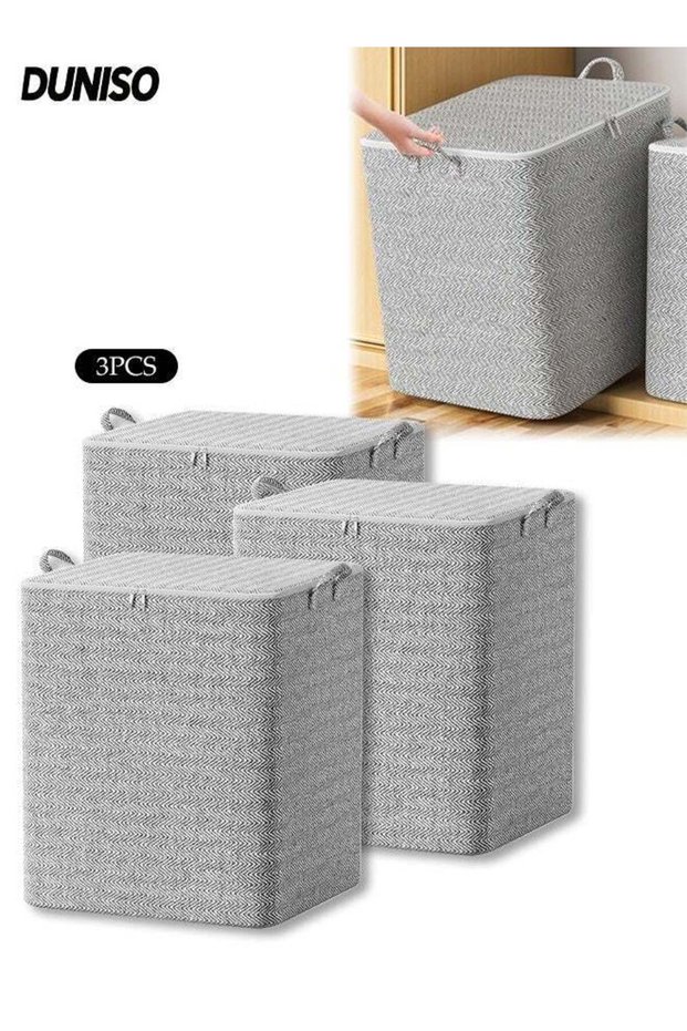 3Pcs Large Clothes Storage Bins, Foldable Blanket Storage Bags, Thickened Storage Containers with Durable Handle/Zipper for Clothing, Blanket Comforters Bed Sheets Pillows and Toys (220L)