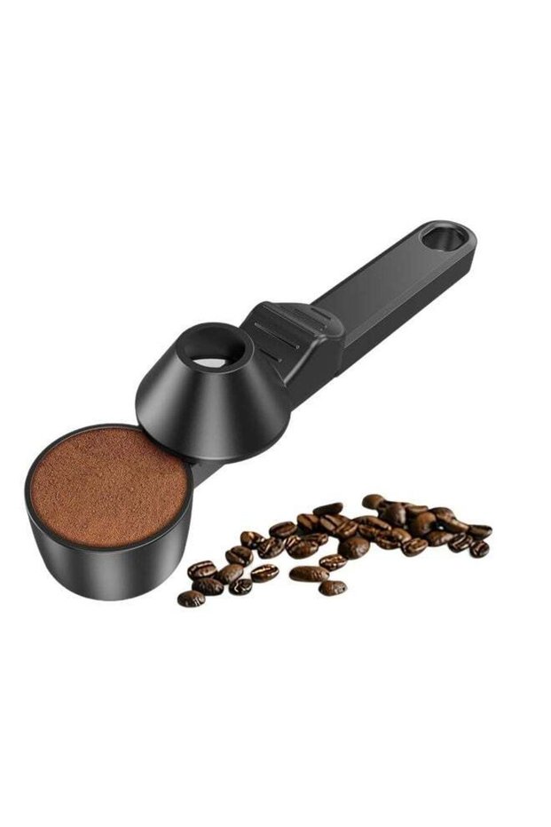 Coffee Scoop & Funnel for Reusable Cup Refillable Coffee Pods, Coffee Measuring Spoon 2 Tablespoon Capacity, Scoop with Funnel for Ground Coffee, Protein Powder, Tea (Black, 1 Pack)