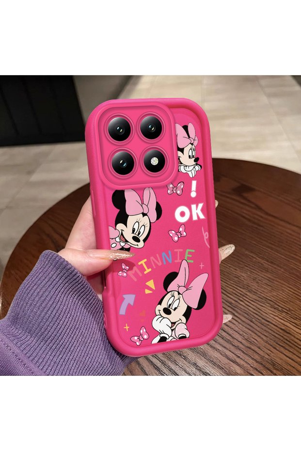 Mi 14t Compatible Pink Red Silicone Case Shockproof Camera Protection Minnie and Bow Pattern