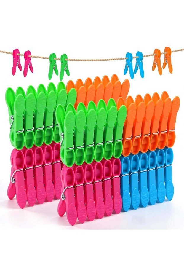 48 Pack Colorful Plastic Clothespins – Heavy Duty Laundry Clips with Rustproof Springs | Windproof Clothes Pegs for Outdoor & Indoor Drying – Multi-Purpose Clips for Clothesline, Kitchen, Crafts – As