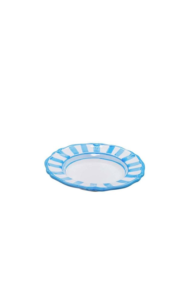 Hand Painted Light Blue Stripes Ceramic Pasta Bowl (21x5cm)