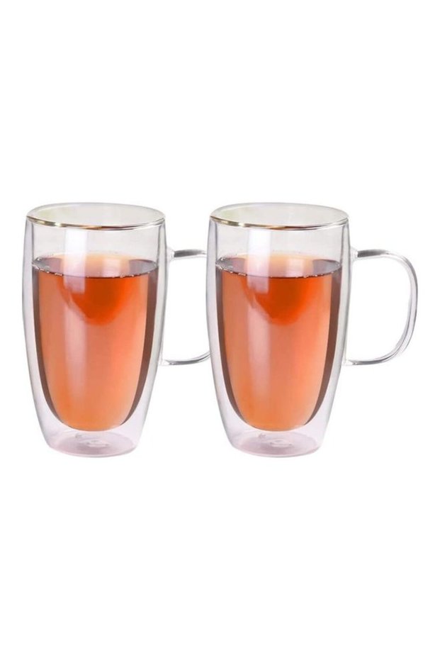 Set of 2 Double Wall Glass Mugs Coffee Cups multicolour 450mm