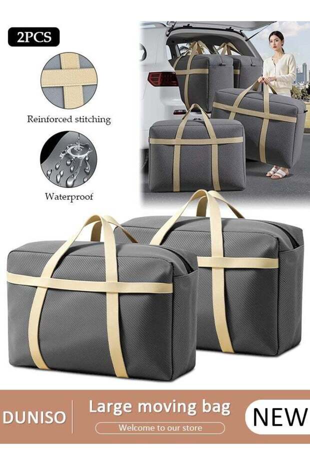2-Piece Heavy-Duty Storage Bags With Zippers, Extra Large Durable Clothes Blanket Organizer Totes For Moving, Waterproof Laundry Bags With Reinforced Handles, Space-Saving Foldable Moving Bags For Ho