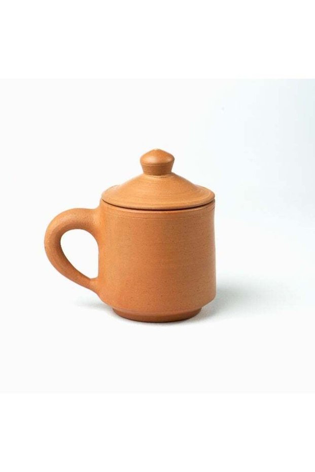 ARK Terracotta Mug with Lid – Handmade Clay Coffee & Tea Cup, Earthenware Mug for Hot & Cold Drinks, Reusable Rustic Drinkware - 8x8 cm - 300 ml
