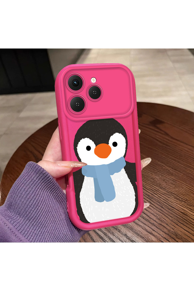 Tecno Spark 40 Compatible Pink Red Silicone Case Shockproof Camera Protection Penguin Pattern