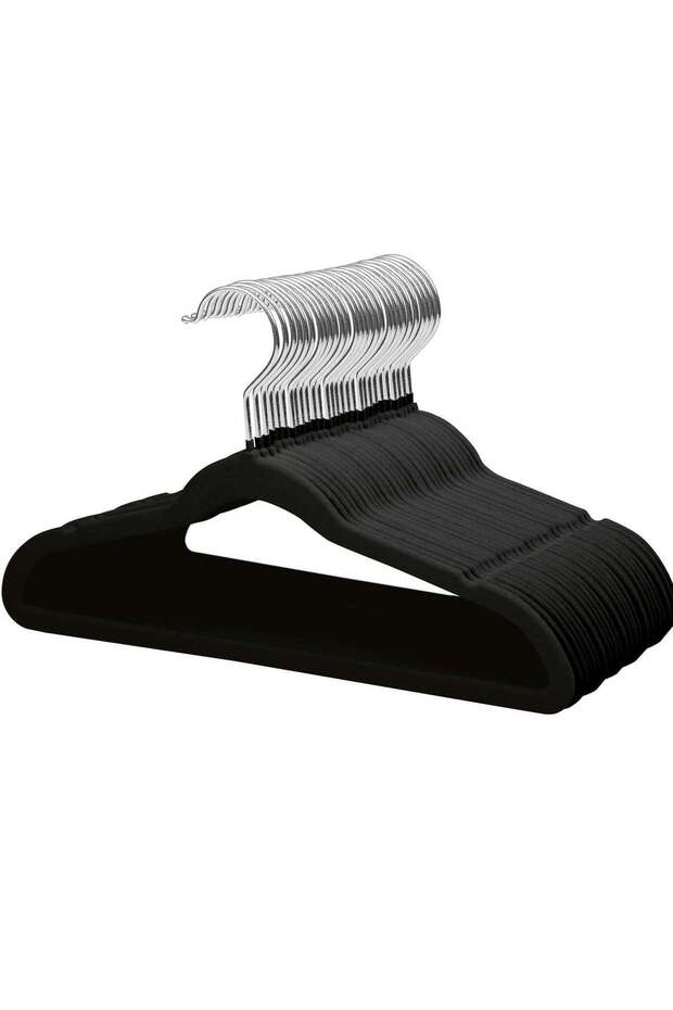20Pcs Non Slip Felt Hangers Space Saving Clothes Hanger Velvet Hanger Heavy Duty Adult Hanger For Coat, Suit - Black