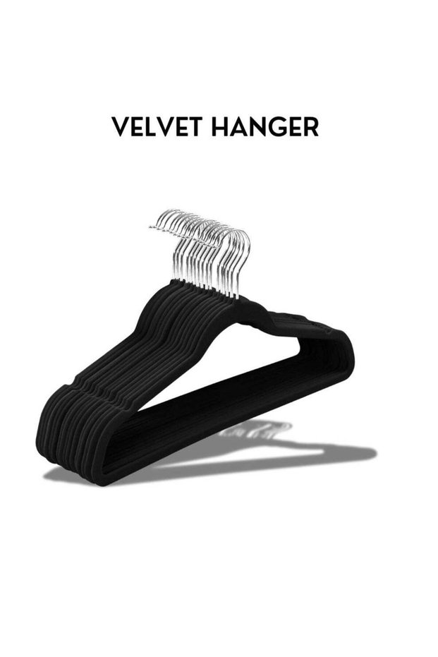50-Piece Eco-Friendly Non-Slip Velvet Hangers with Stainless Steel Hooks – Black Adult Clothing Hanger Set