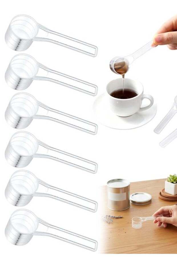 6 Pack Plastic Tablespoon Scoop, 15ml Tablespoon 15cc Long Handle, Table Spoons Measuring Spoon, Measuring Scoops For Coffee Tea Protein Spices Pet Food Dry Goods