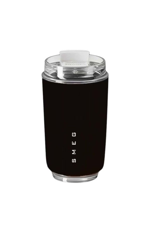 Smeg Travel Coffee Mug, Stainless Steel Insulated Coffee Cup with Leakproof Lid, Lightweight and Portable Coffee Thermos for Travel, Gym, Home & Office, Best for Indoor and Outdoor Use, 1pc, Black