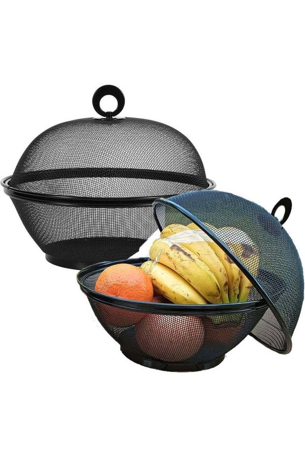 Fruit Basket with Lid Serving Bowl for Treats Snacks Candy, 2 Set Storage Organizer (2 Baskets + 2