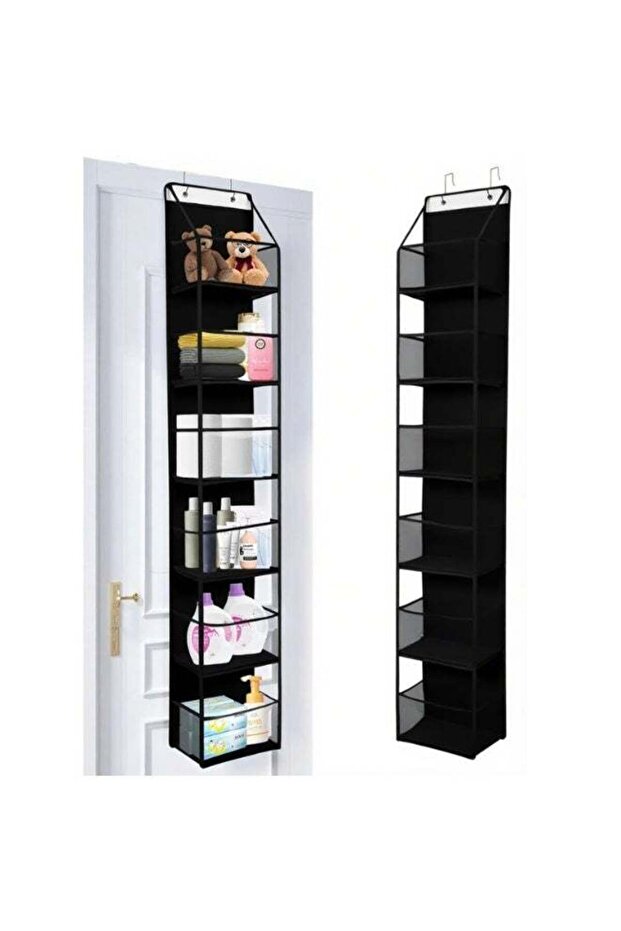 6-Tier Over The Door Hanging Organizer with Clear PVC Pockets, Multi-Purpose Closet Storage Shelf for Bathroom, Bedroom, Nursery , Pantry, Space-Saving, Black