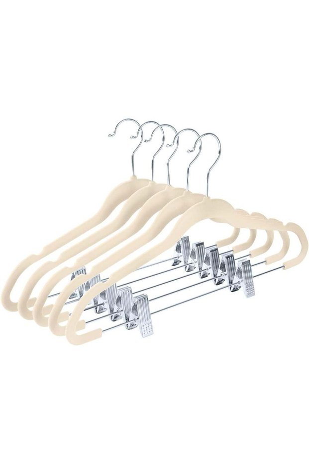 Red Dot Gift 10-Pack Ivory Non-Slip Velvet Hangers with Clips - 360 Degree Rotatable Hook