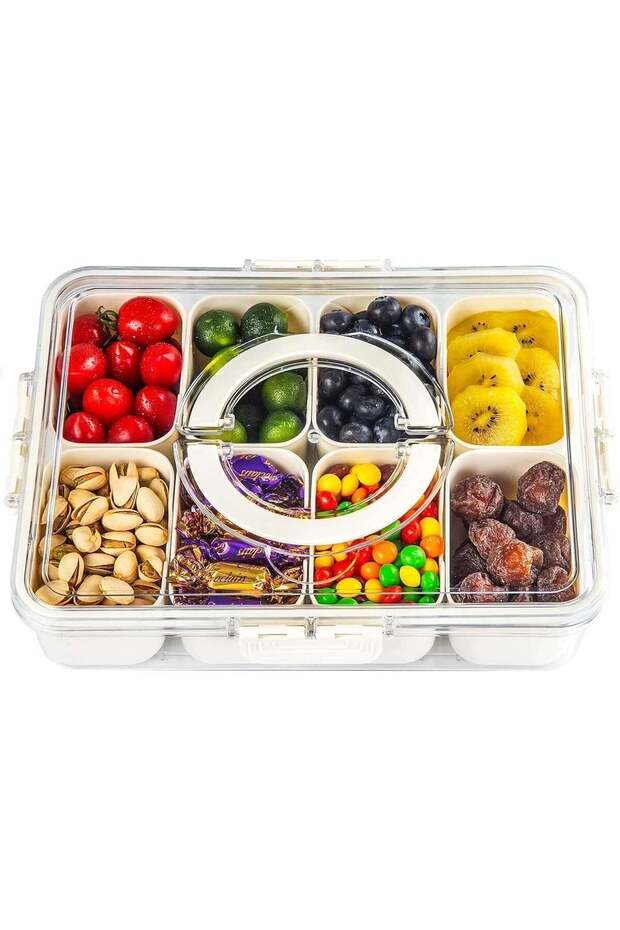 Divided Serving Tray with Lid and Handle, Snackle Box Dishwasher Safety, Charcuterie Board for Port