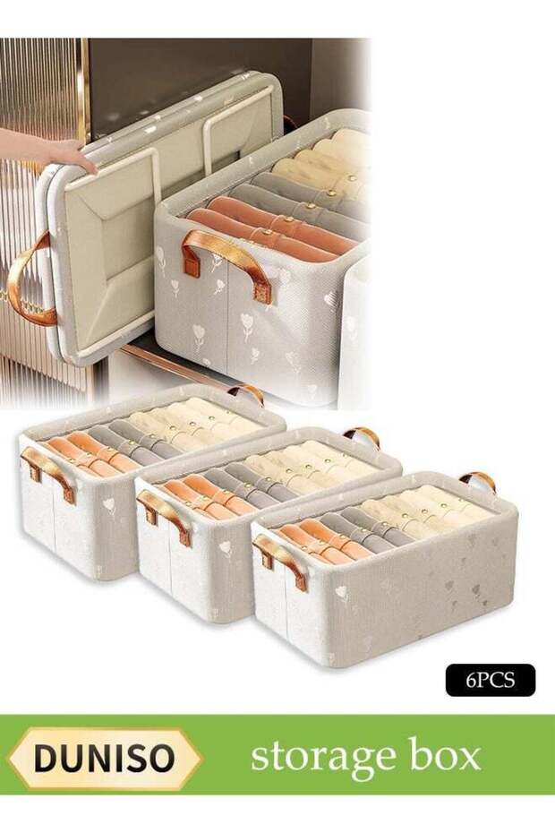 6 Pcs Wardrobe Clothes Organizer, oxford cloth foldable storage box,with handles, wear resistant and easy to clean,for storing shirts, sweaters, T shirts, jeans, 47*28*20cm