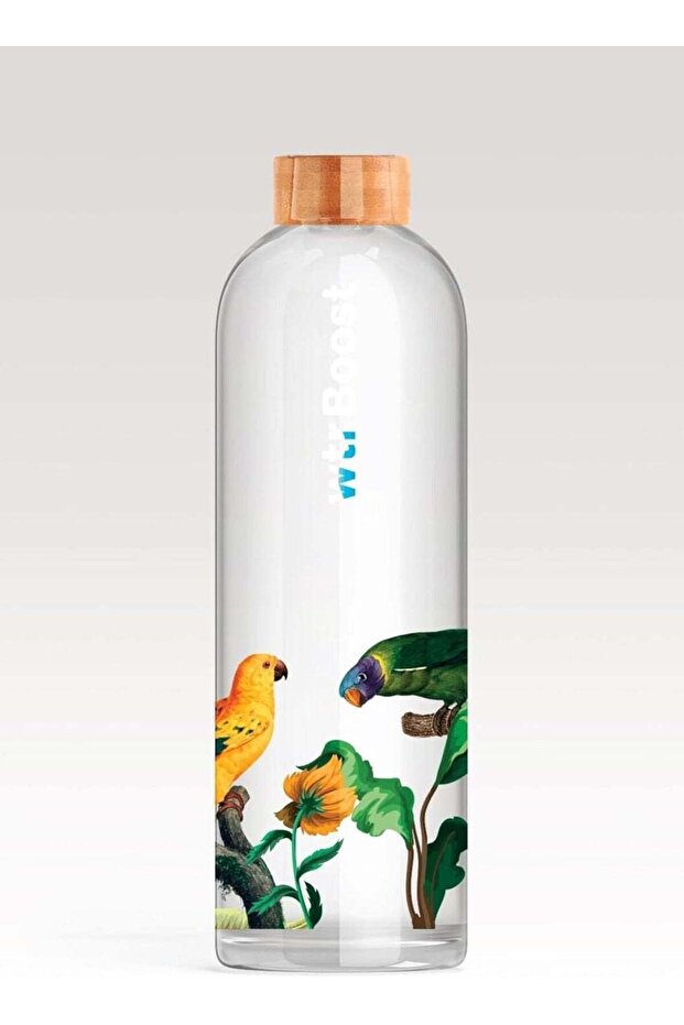 wtrBoost Tropical Borosilicate Glass Water Bottle – 500ml Reusable Leak-Proof Bottle with Vibrant Design – Suitable for Hot & Cold Drinks