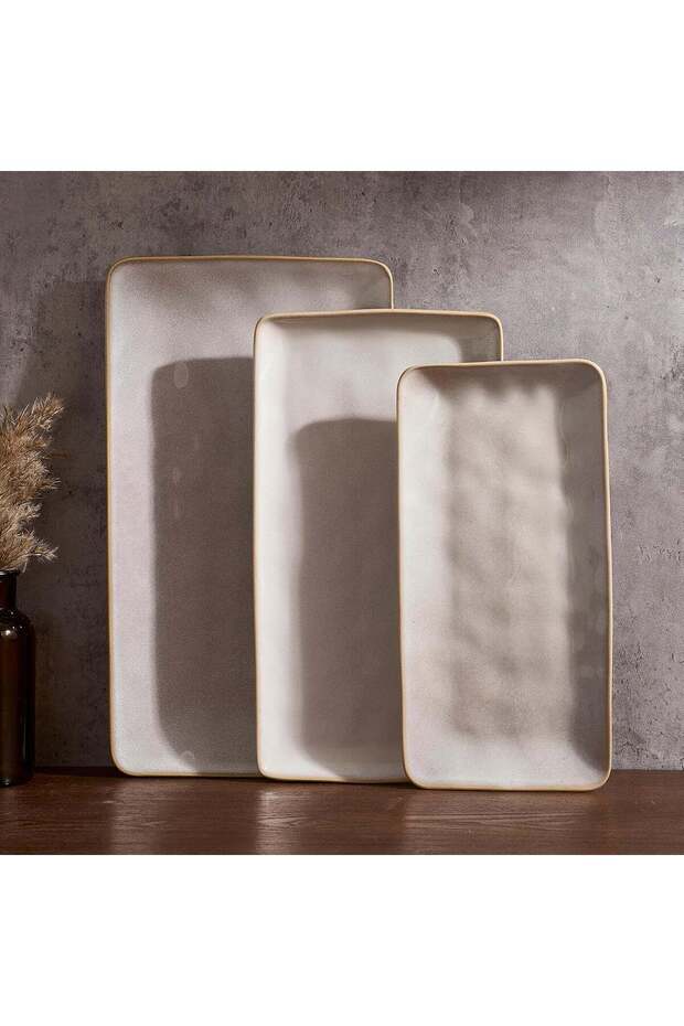 Famiware Rectangular Serving Platter Set - 3 Sizes, Microwave & Dishwasher Safe, Cappuccino White