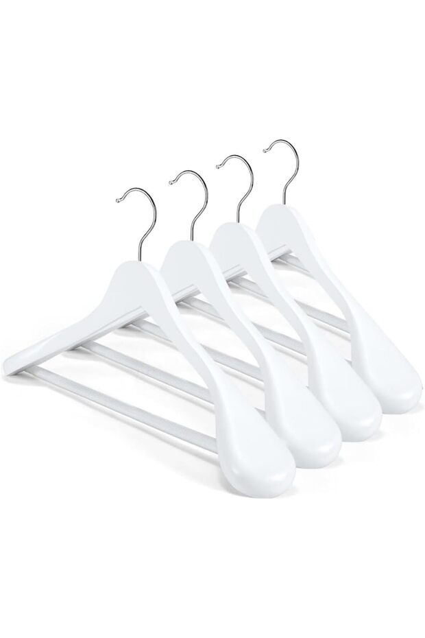 HOUSE DAY 4-Pack Wide Shoulder Wooden Hangers, White Suit Hangers with Non-Slip Pants Bar, Smooth Finish 360°Swivel Hook High-Grade Solid Wood Coat Hangers for Dress, Jacket, Heavy Clothes Hanger