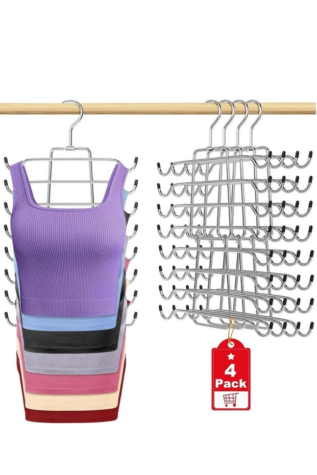 Tank Top Hanger, Space Saving Bra Hanger, Non-Slip Hanging Sport Bras Holder, Closet Organizers and Storage for Camisoles Tank Tops Bras Ties Swimsuits Strappy Dress, Silver