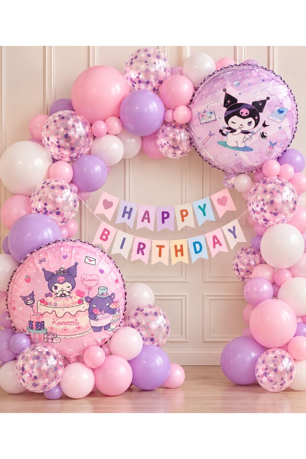 Party Kuromi Birthday Decoration Set |   Double Sided Foil Balloon, Pink Purple Balloon, Happy Birthday Banner