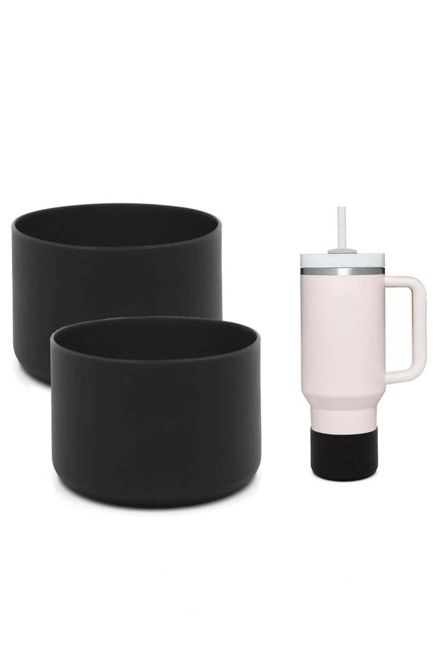 2 pack Silicone Boot For Stanley Quencher Tumbler 30 oz 40 oz, Bottom Boot for Stanley IceFlow Flip 30 20 oz, Protector Sleeve for Water Bottle 12-24oz (Black)