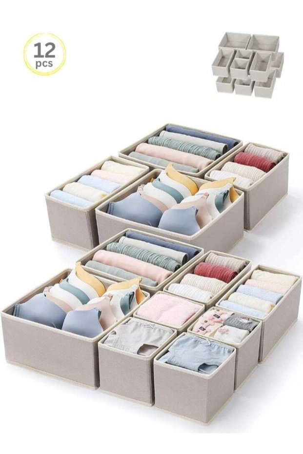 Drawer Organizer Clothes 12 Pieces Fabric Closet Storage Organizer Dresser Drawer Dividers for Baby Clothing Bra Socks Ties Scarf Underwear