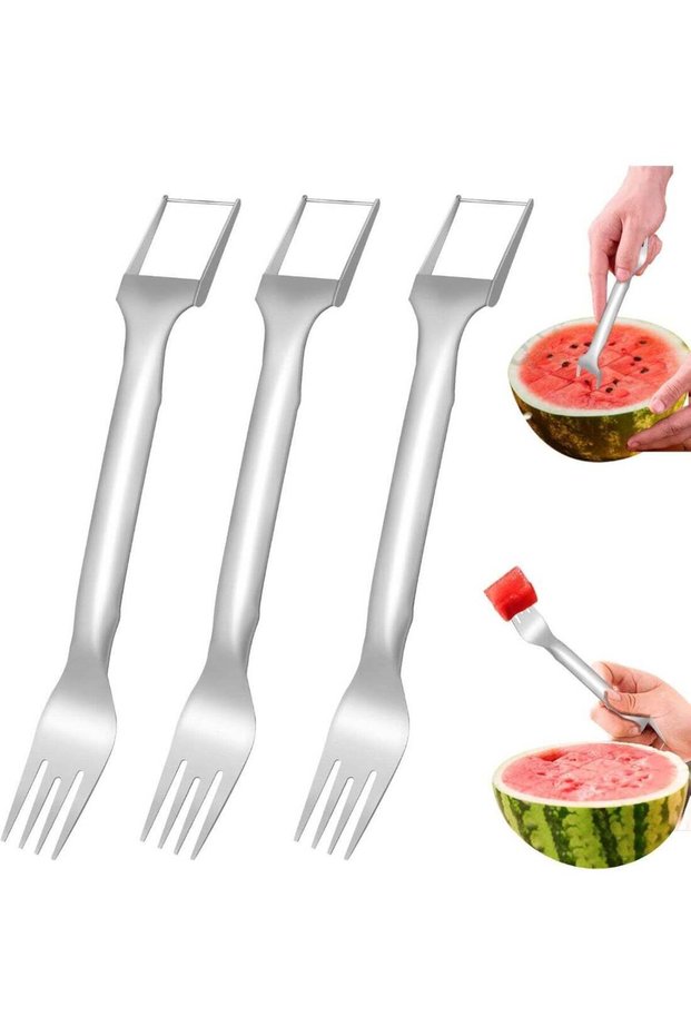 2-in-1 watermelon fork knife, double headed stainless steel fruit fork knife, suitable for family gatherings, camping, kitchen small tools