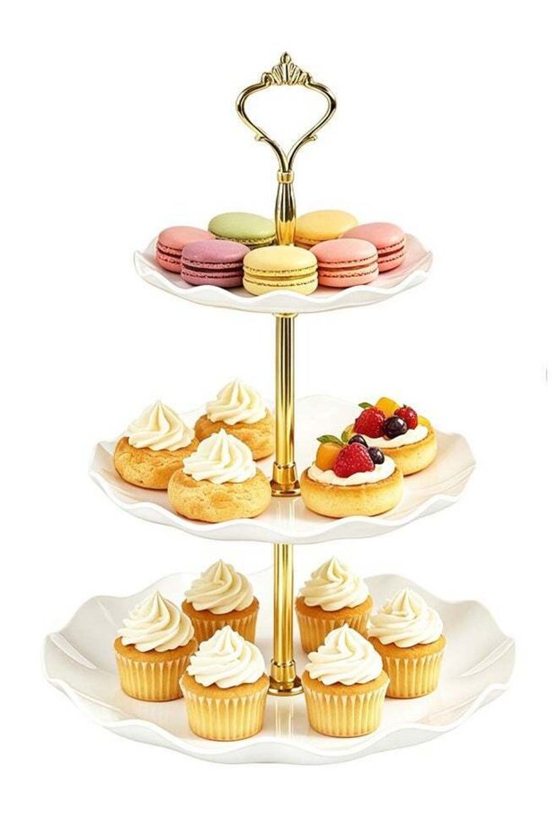 Large Stable 3 Tier Cupcake Stand 36cm Height, Plastic Cake Stand Pastry Round Display, for Wedding