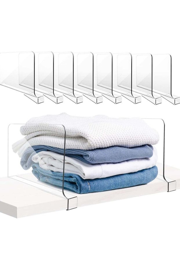 8PCS Acrylic Shelf Dividers for Closets Organization, Clear Closet Wardrobe Separator, Vertical Closet Shelf Divider Purse Organizer for Sweater Shirts Clothes Handbags Cabinets Bookshelves