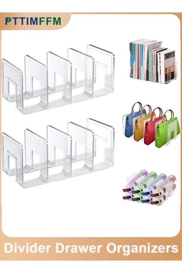 2pcs Clear Acrylic Magazine Holder, Desktop File Organizer Thick File Sorter Book Holder for Bottle Tray, Kitchen Lid Organizer, Small Handbag Clutch Bag Divider, Purse Stand Rack