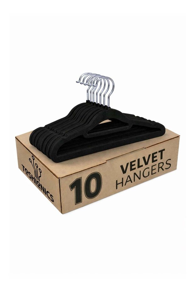Non-Slip Velvet Hangers Ultra Thin Heavy Duty 360° Rotating Hook For Suit, Dress, Shirts (Black, 10)