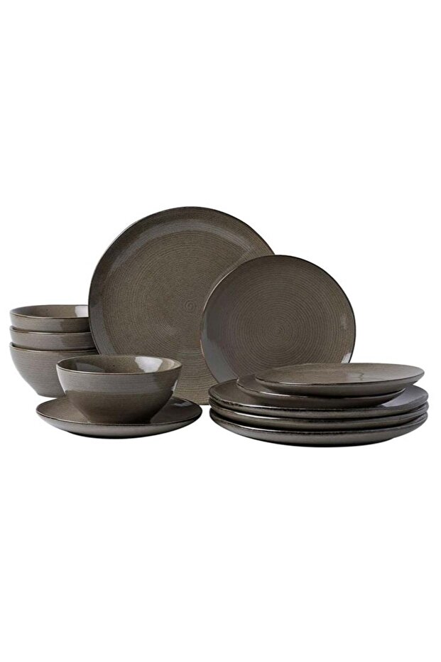 Tempus Series 12 Pieces Dinnerware Set, Dark Olive