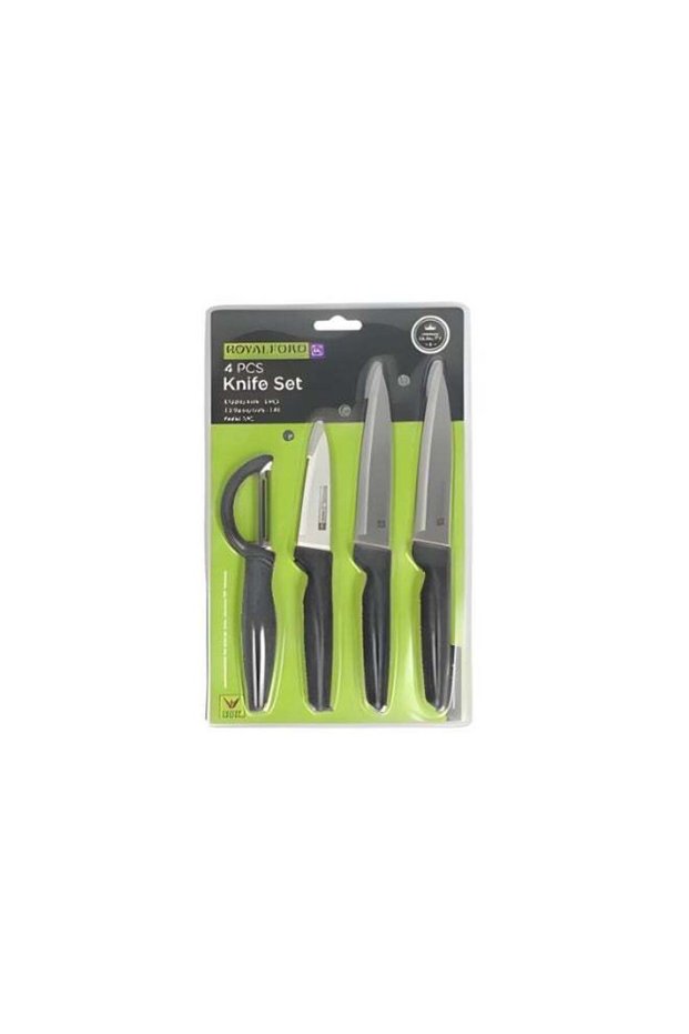 Royalford Kitchen Knife Set- RF12581/ Pack of 4, Includes Peeler, Utility and Paring Knives/ Sharp Blades, Ergonomic Design with Comfortable PP Handle and Stainless Steel Head Assorted/Multicolour