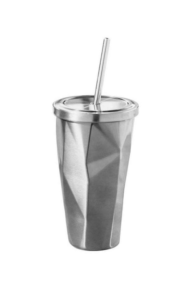 Diamond Design Stainless Steel Double Wall Tumbler With Straw And Lid Silver