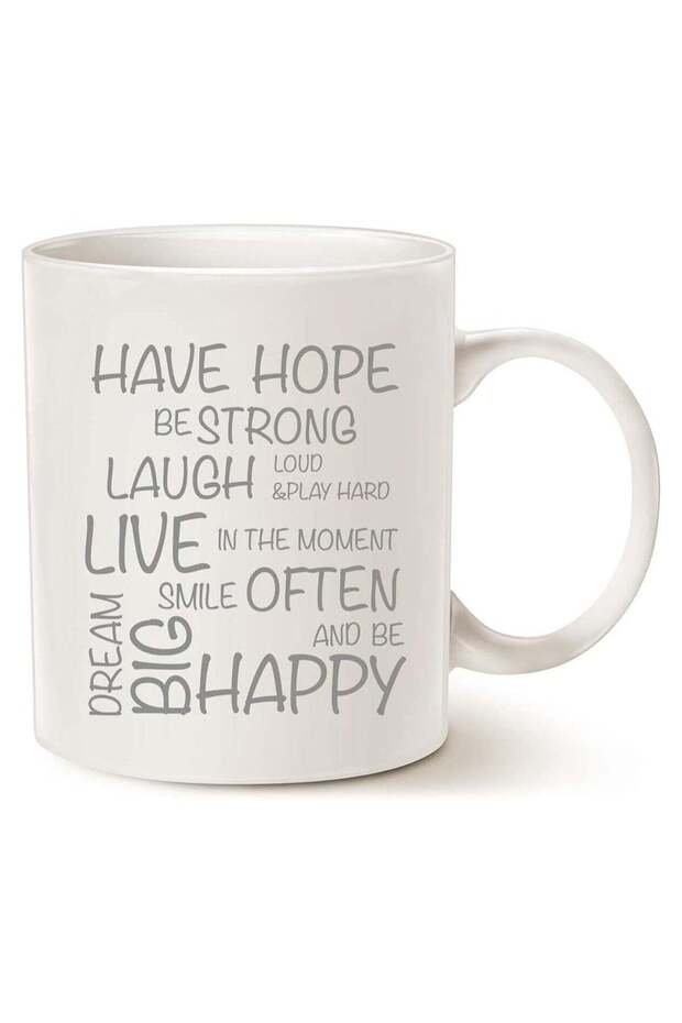Funny Inspirational Coffee Mug Unique Gifts, Have Hope Strong Typography Motivational Quote Ceramic Cup