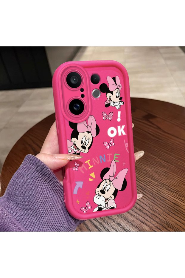 Vivo X200 Fe Compatible Pink Red Silicone Case Shockproof Camera Protection Minnie and Bow Pattern