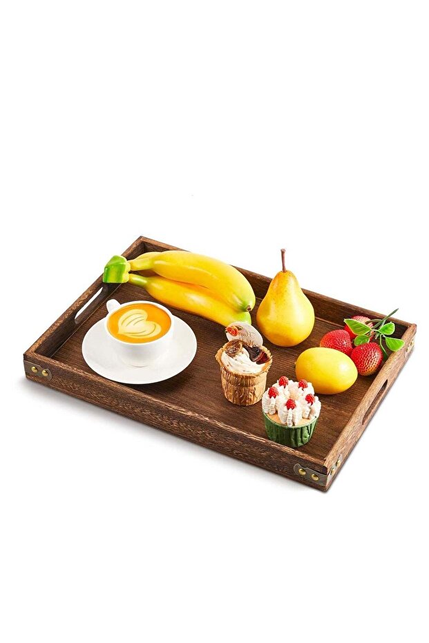 Rustic Wooden Serving Trays with Handle, Rectangular Platters for Entertaining, Breakfast, Coffee T