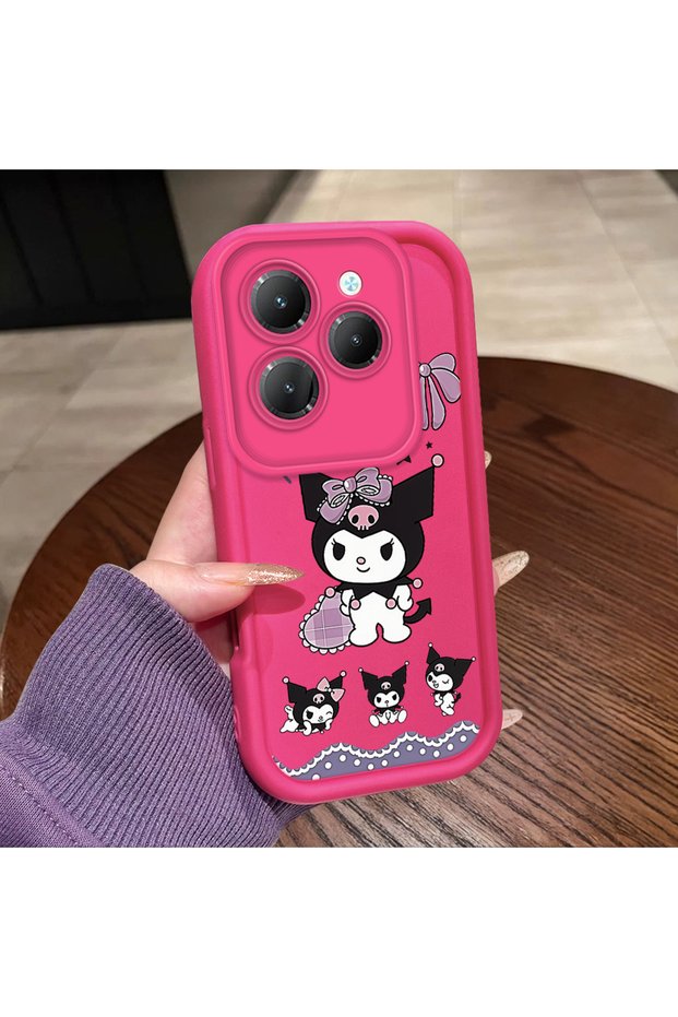 Infinix Hot 40/40 Pro Compatible Pink Red Silicone Case Shockproof Camera Protection Kuromi Bow Pattern