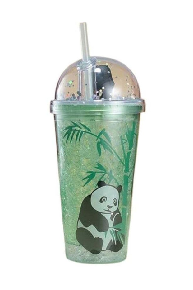 Twisoo Panda Tumbler with Lid and Straw – Double Layer Insulated, BPA Free (Green, 450ml)