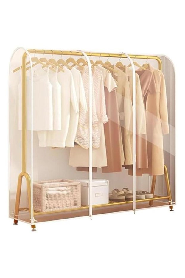 Clear Garment Rack Cover, Clothing Rack Covers, Adult Kids Clothes Protector with 2 Durable Zipper,Waterproof Wardrobe Cover, Dustproof Hanging Clothes Rack Cover, Foldable