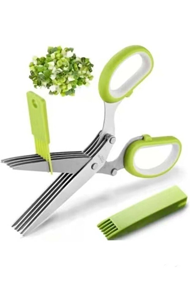 Herb Scissors and Stripper Set - Herb Scissors With 5 Blades and Cover and Herb Cutter for Cutting Shredded Lettuce, Cilantro Fresh, Green and White, Onion Fresh and Kitchen Gadgets Best