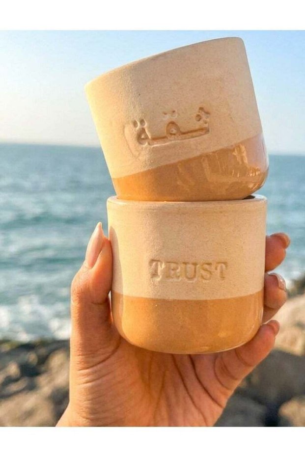 Handcrafted Ceramic Cup – “Trust” (English & Arabic) – 175 ml